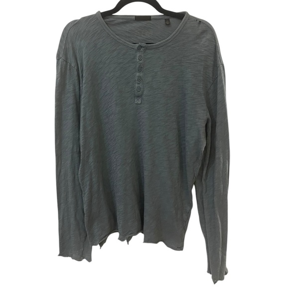ATM distressed Henley half button long sleeve blue grey large men’s - Picture 1 of 11